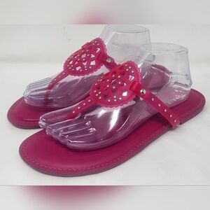 Torrid Women's Medallion T-Strap Jelly Thong Flat Sandals Fuschia NEW Size 10WW